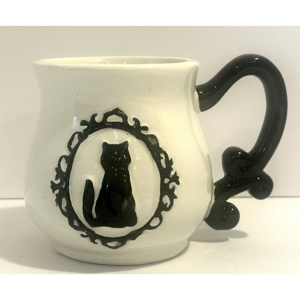 World Market Black Cat Cameo 18 oz Mug Gothic Halloween Ceramic Coffee Cup
